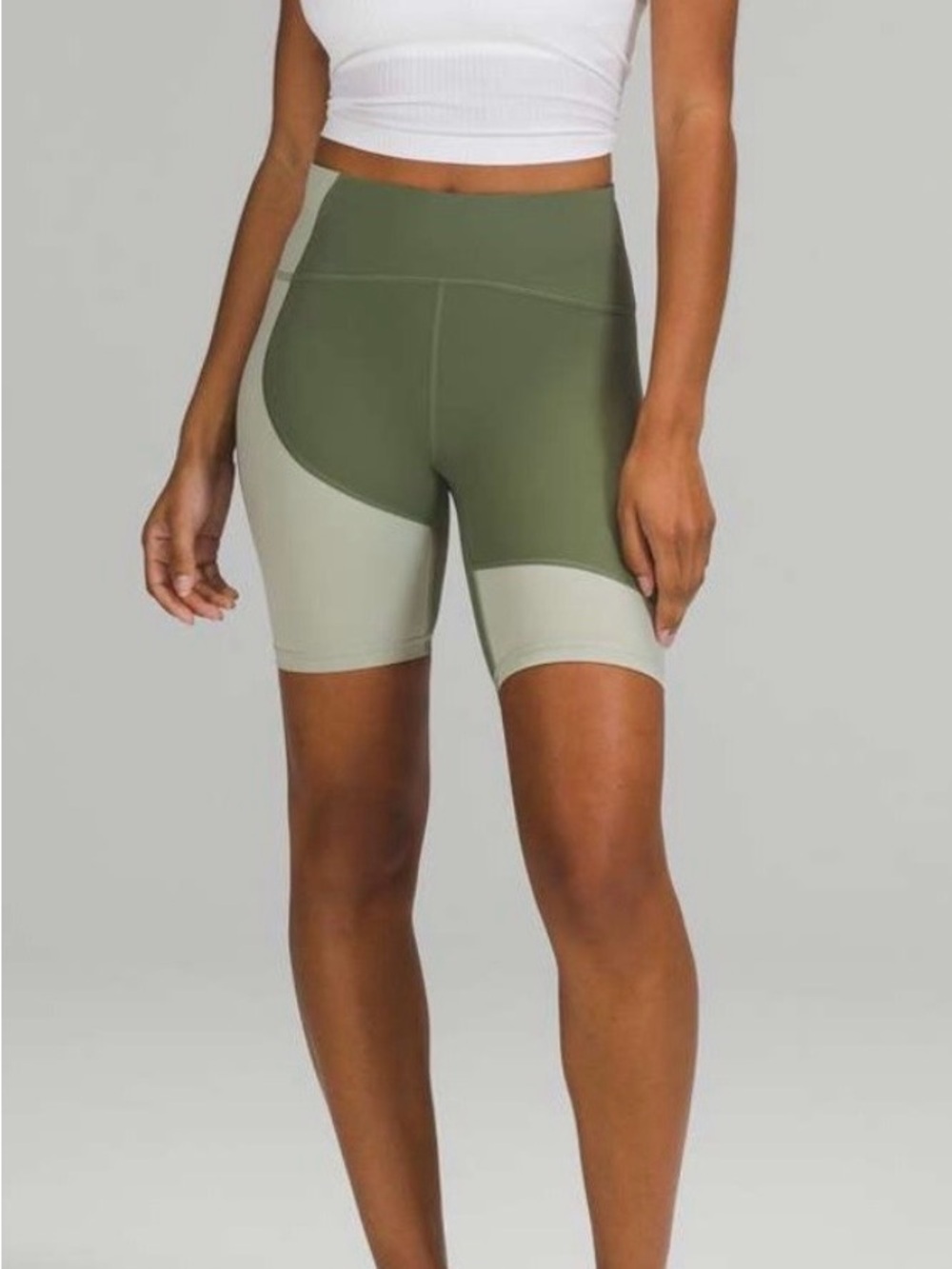 Lululemon High-Waist Olive & Sage Colorblock Bike Shorts 8”